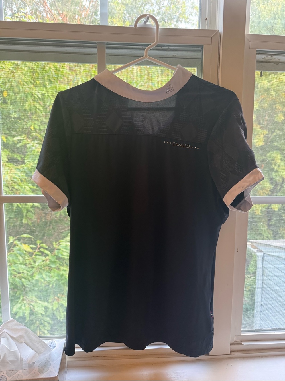 Cavallo Women’s Navy Schooling Top with White Trim and Crystals